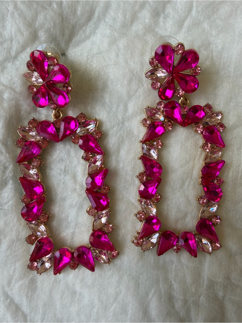 Hot Pink champagne Crystal Drop rectangular dangle Earrings
